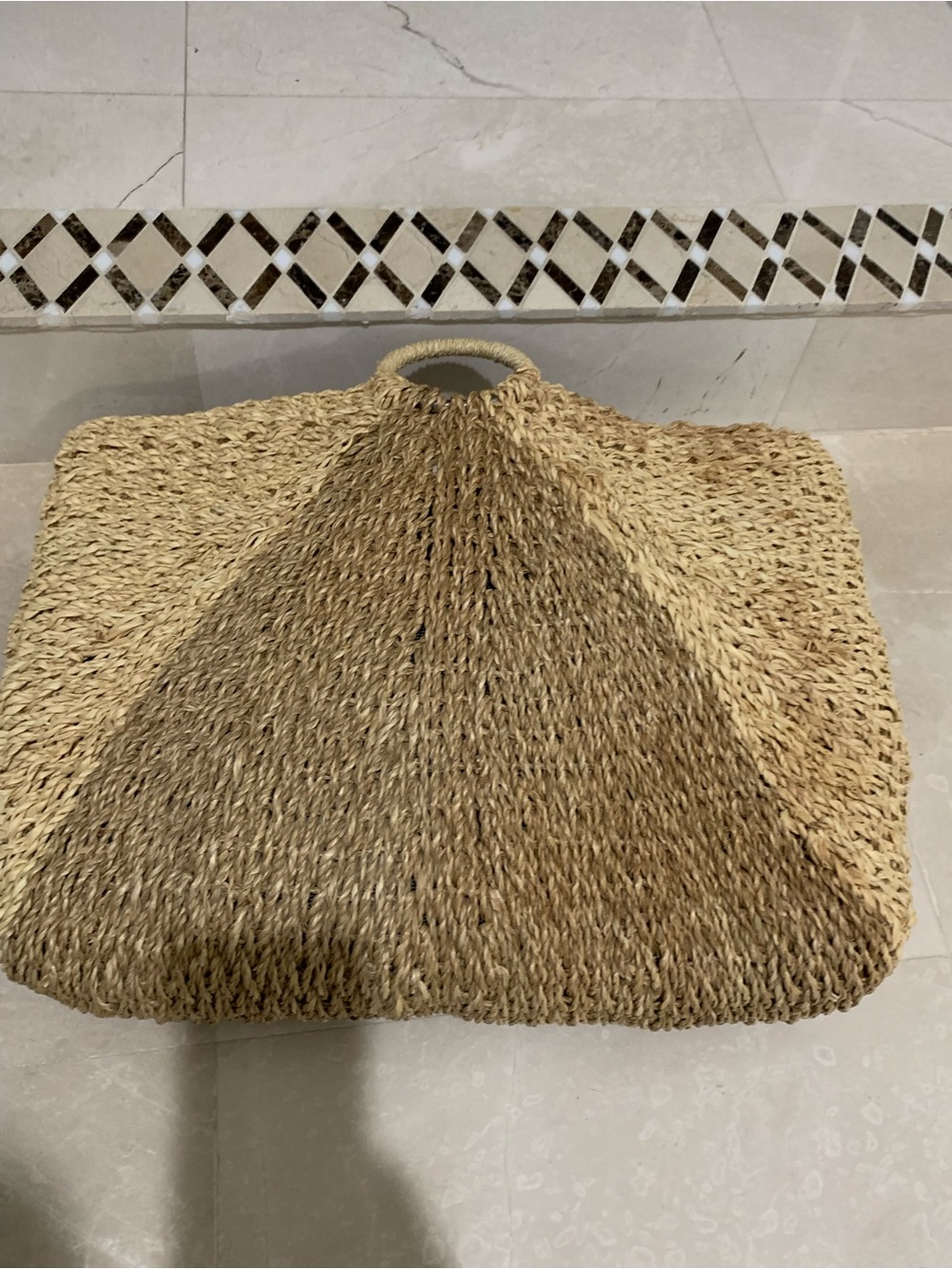 Woven Straw Tote Bag with Round Handles - Natural Tan - Picture 8 of 9